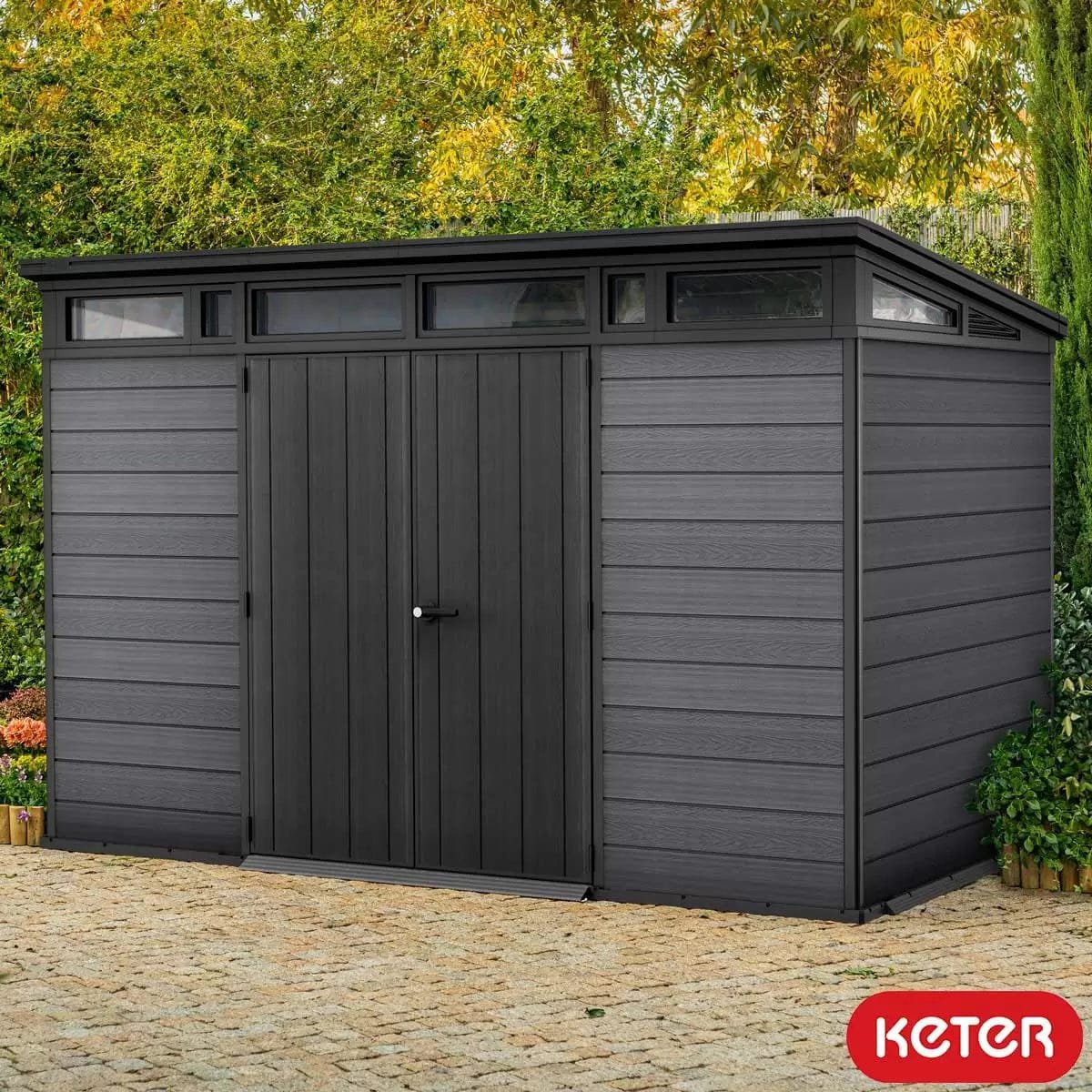 Keter Artisan 7×11 ft Pent Dark-Grey Plastic 2 door Shed with floor & 1 window - Image 2