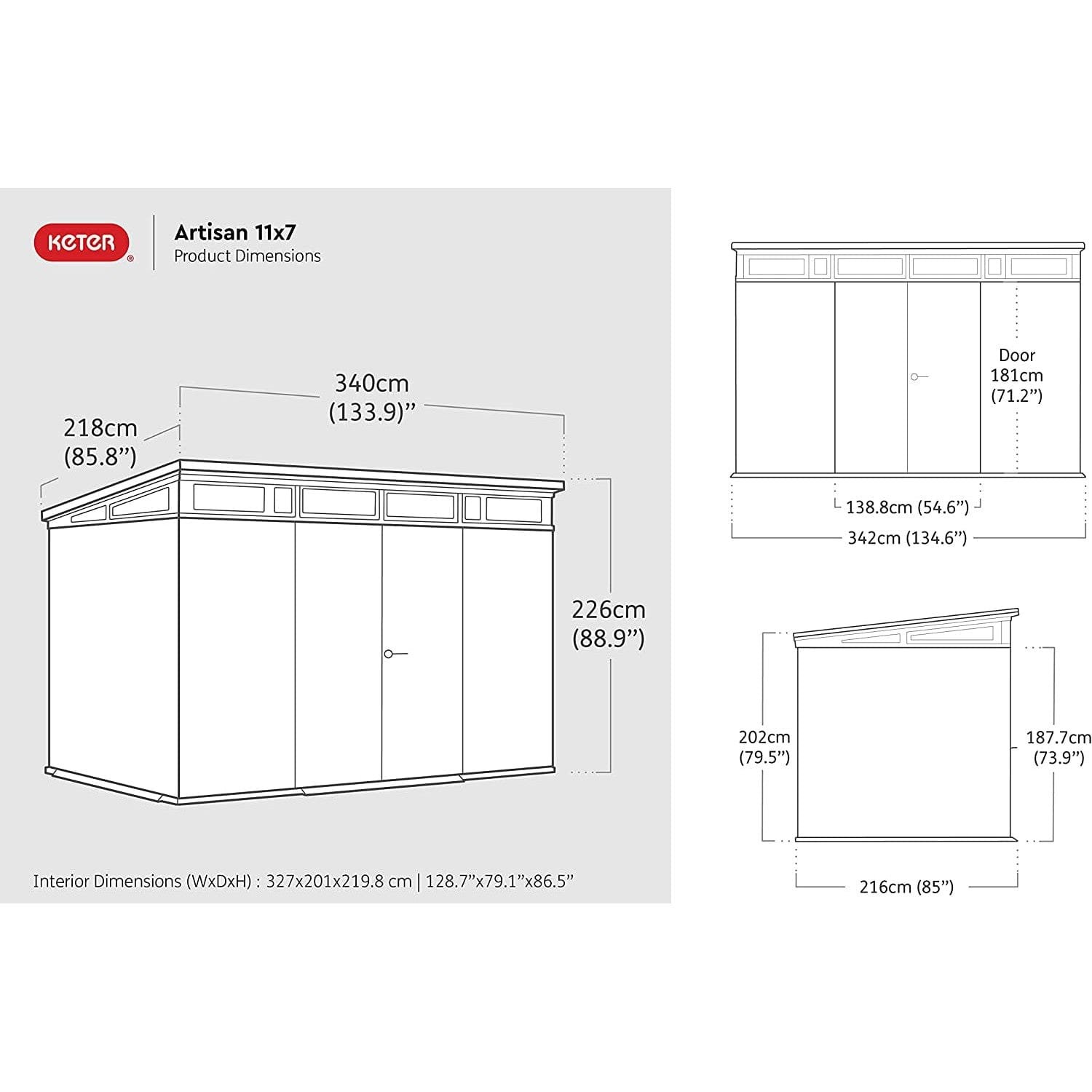 Keter Artisan 7×11 ft Pent Grey Plastic 2 door Shed with floor & 1 window - Image 10