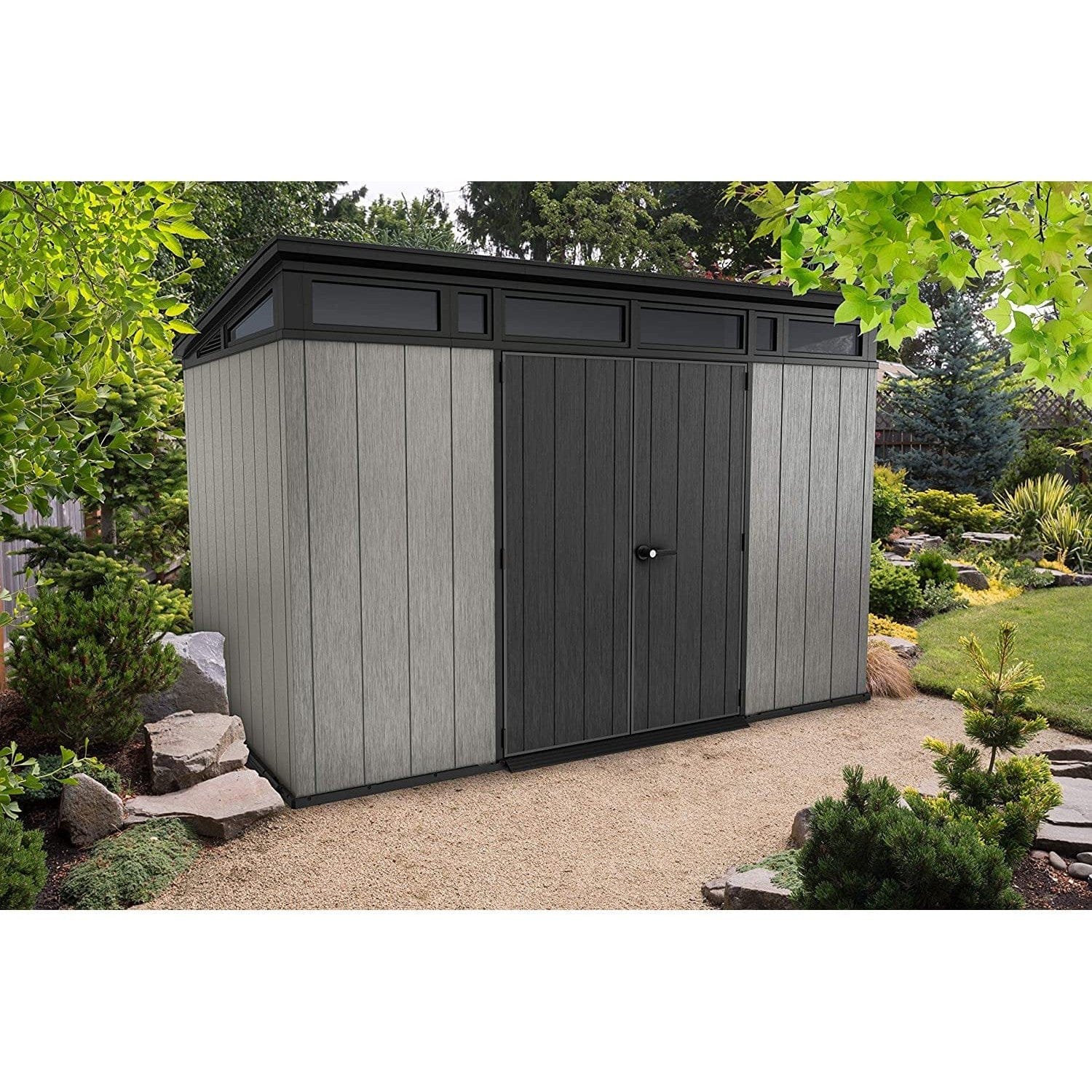 Keter Artisan 7×11 ft Pent Grey Plastic 2 door Shed with floor & 1 window